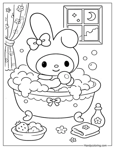 Bubble Bath My Melody Coloring Page