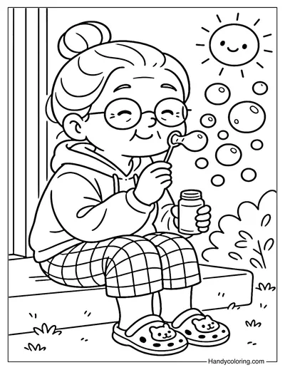 Bubble Time Grandma Coloring Page
