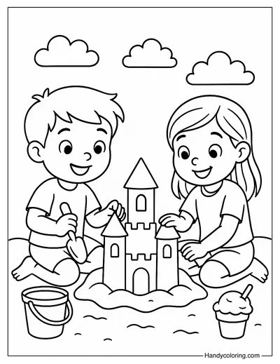 Building a Sandcastle Coloring Page
