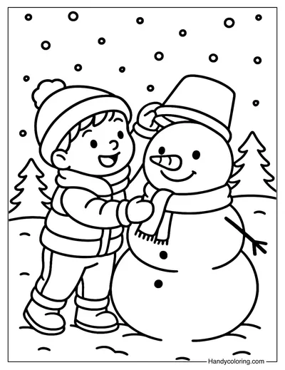 Building a Snowman Coloring Page