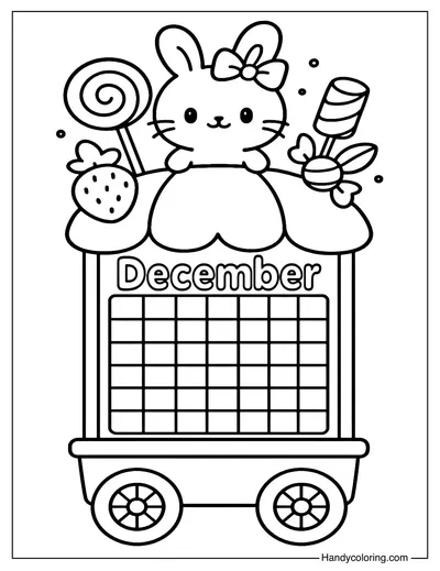 Bunny and Candy Car Calendar December Coloring Page