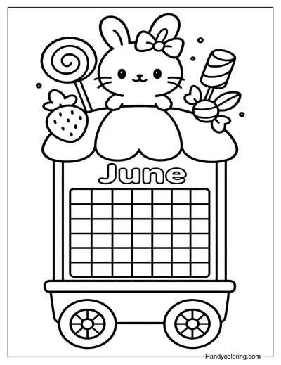 Bunny and Candy Car Calendar June Coloring Page