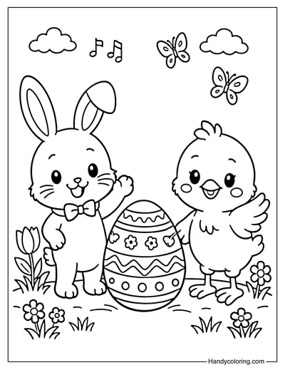Bunny and Chick Coloring Page Easter