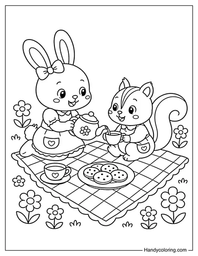 Bunny and Squirrel On A Picnic Blanket