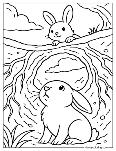 Bunny Burrow Upview Coloring Page