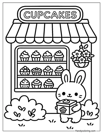 Bunny Cupcake Bakery Coloring Page