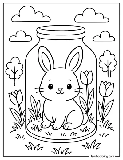 Bunny Garden in Whimsy Jar Coloring Page
