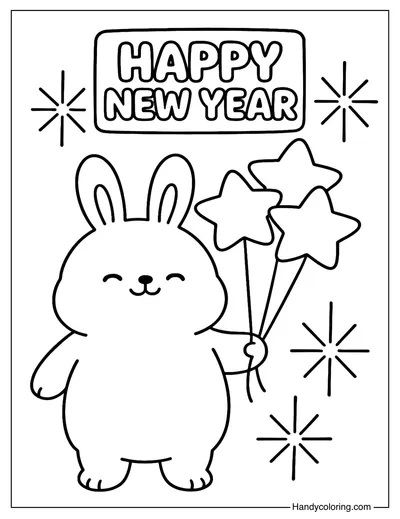 Bunny Happy New Year Coloring Page