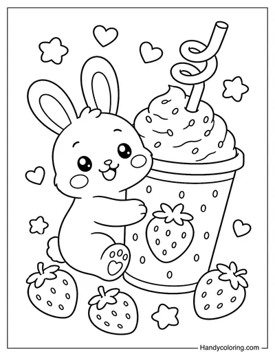 Bunny Holding Giant Strawberry Smoothie