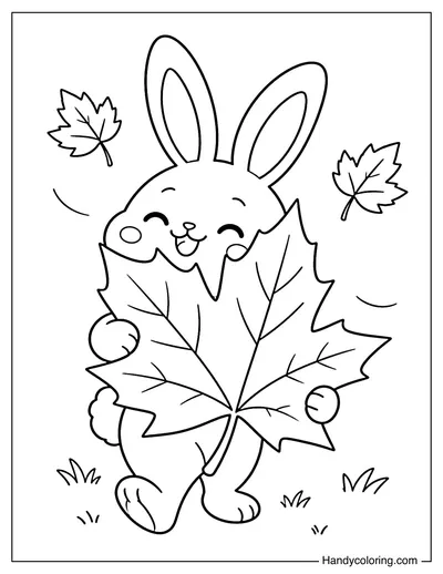 Bunny Hugging a Giant Autumn Leaf