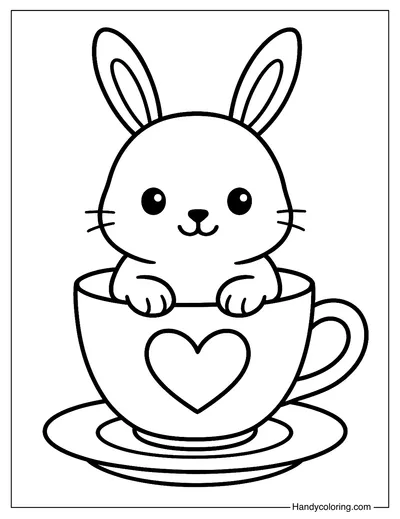 Bunny in a Teacup Coloring Page