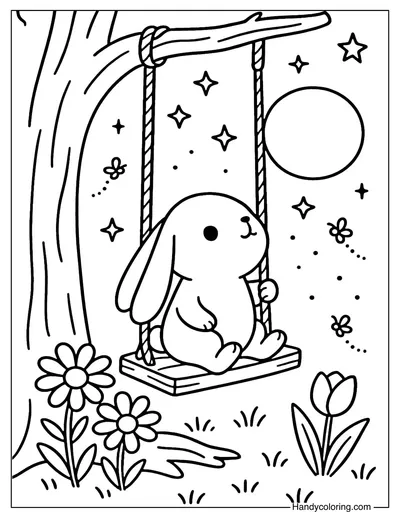 Bunny Moon Swing Coloring Page