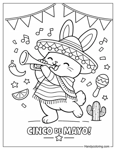 Bunny Playing a Trumpet Cinco de Mayo