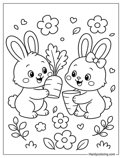 Bunny Sharing Carrot with Friend