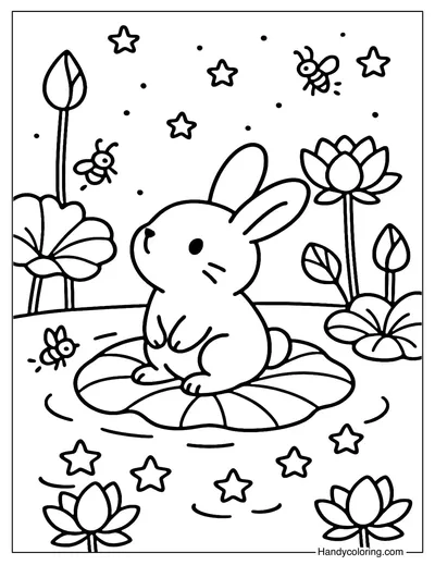 Bunny Star Pond Coloring Page