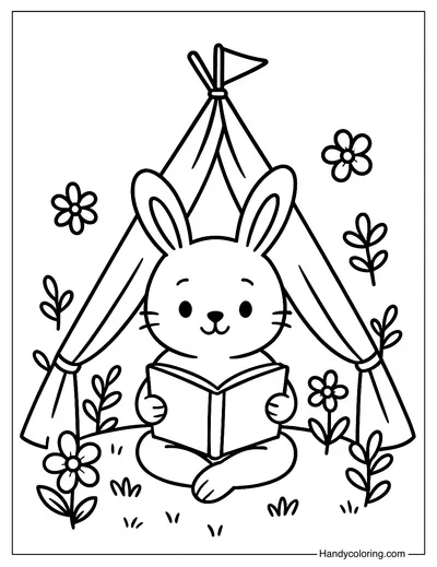 Bunny Tent Reading Coloring Page