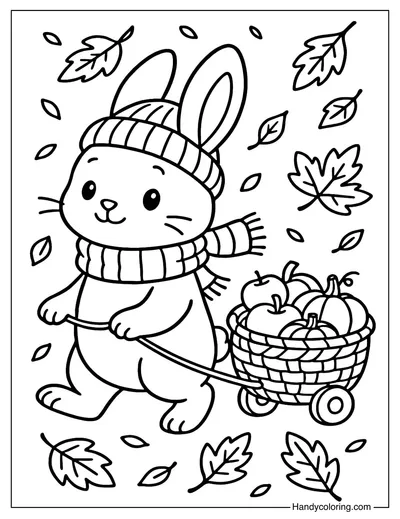 Bunny with Harvest Basket Coloring Page