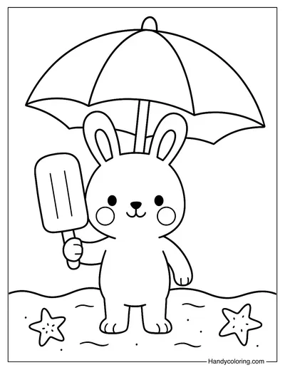Bunny with Ice Cream Coloring Page
