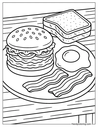 Burger Breakfast Combo Coloring Page