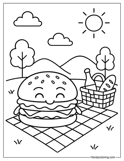 Burger Picnic Coloring Page