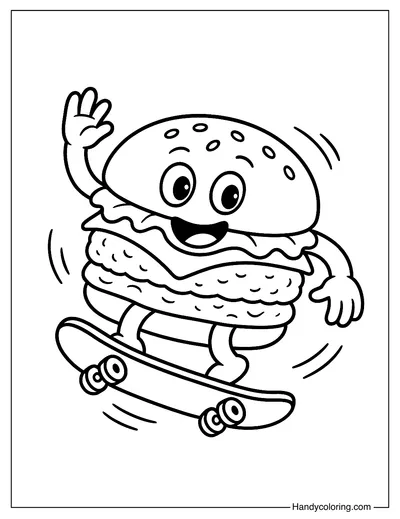 Burger Skateboarding Coloring Page