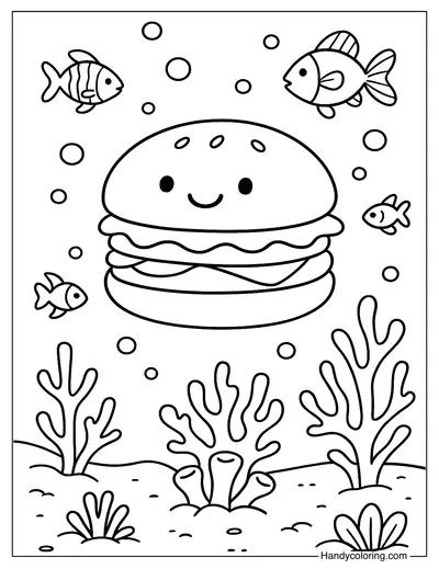 Burger Under Ocean Coloring Page