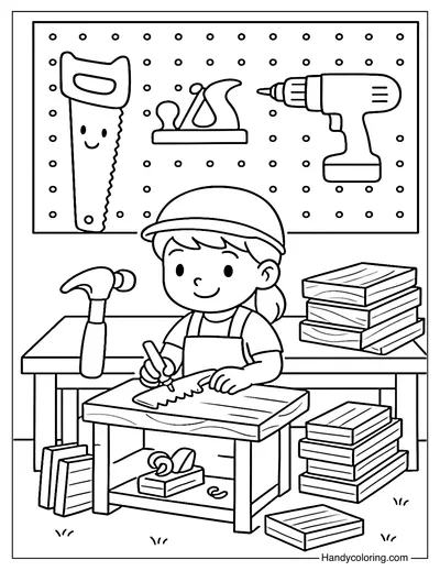 Busy Workshop with Many Tools Coloring Page