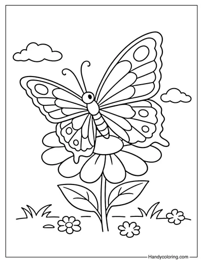 Butterfly and Flower Coloring Page