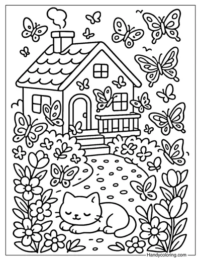 Butterfly Cottage Garden Coloring Page