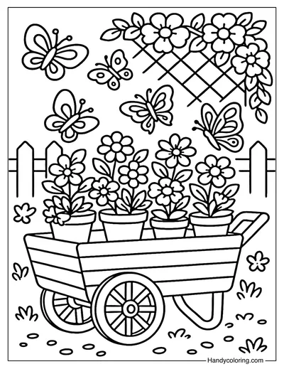 Butterfly Flower Cart Coloring Page