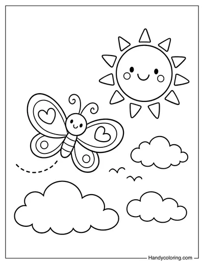 Butterfly Flying Near A Cloud And Sun