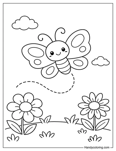 Butterfly Flying Over Flowers