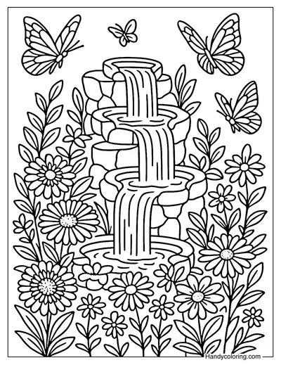 Butterfly Garden Cascade Coloring Page