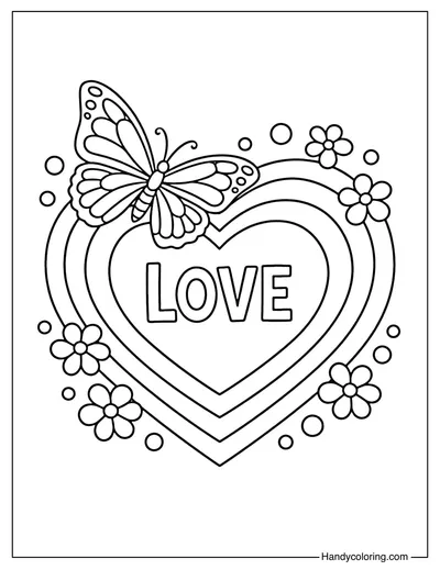 Butterfly Love Heart Coloring Page