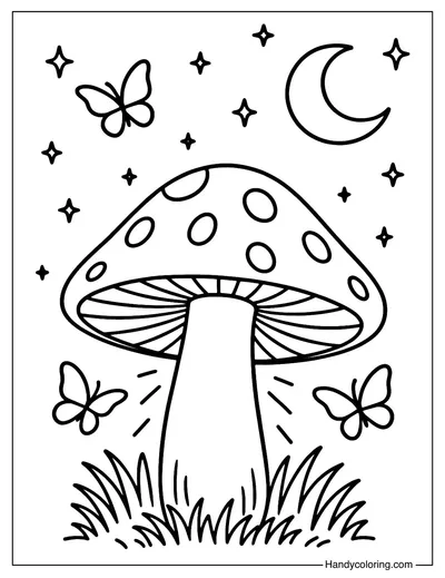 Butterfly Night Mushroom Coloring Page