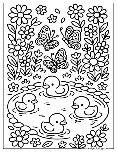 Butterfly Pond Garden Coloring Page