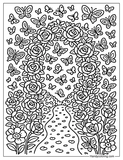 Butterfly Rose Arch Garden Coloring Page