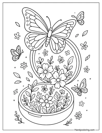 Butterfly World Powder Compact Coloring Page