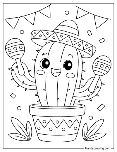 Cactus Wearing Sombrero and Playing Maracas
