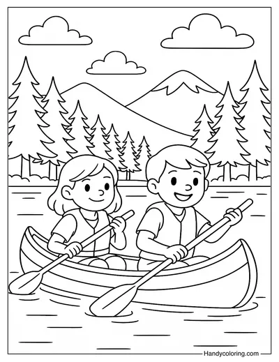 Camp Canoe Adventure Coloring Page