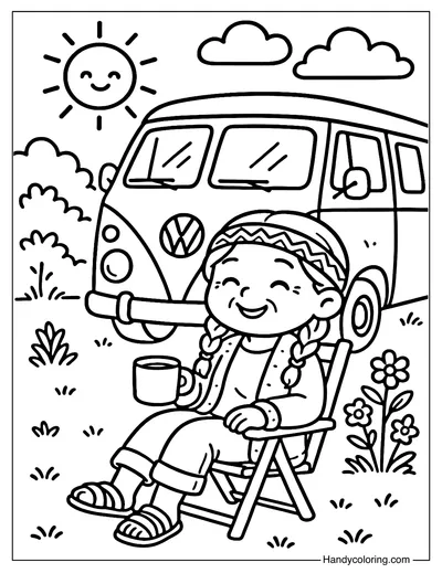 Camper Van Grandma Coloring Page