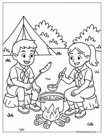 Campfire Cooking Coloring Page