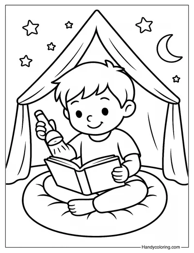Campfire Flashlight Reading Coloring Page