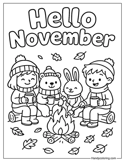 Campfire Hello November Coloring Page