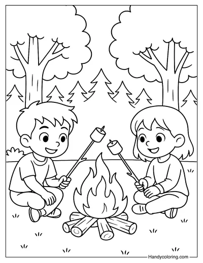 Campfire Marshmallow Coloring Page