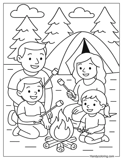 Camping Family Night Coloring Page