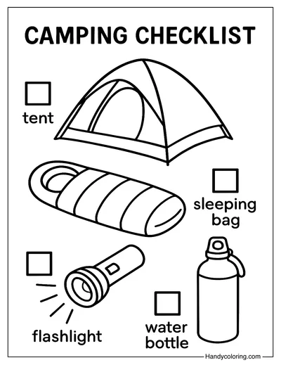 Camping Gear Checklist Coloring Page