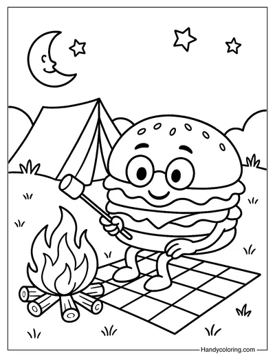 Camping Hamburger Coloring Page