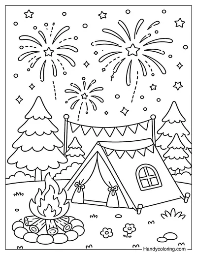 Camping Night with Fireworks