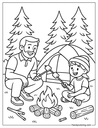 Camping with Dad Coloring Page